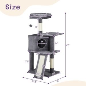47 inch Cat Tree Cat Tower for Indoor Cats, Cat House with Padded Platform Bed, Toy Ball, Large Cozy Condo, Scratch Board and Sisal Scratching Posts, Dark Grey - Image 4