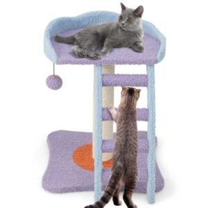 2 storey cat tree, cat climbing frame, plush cat tower with ladder shape - Image 1