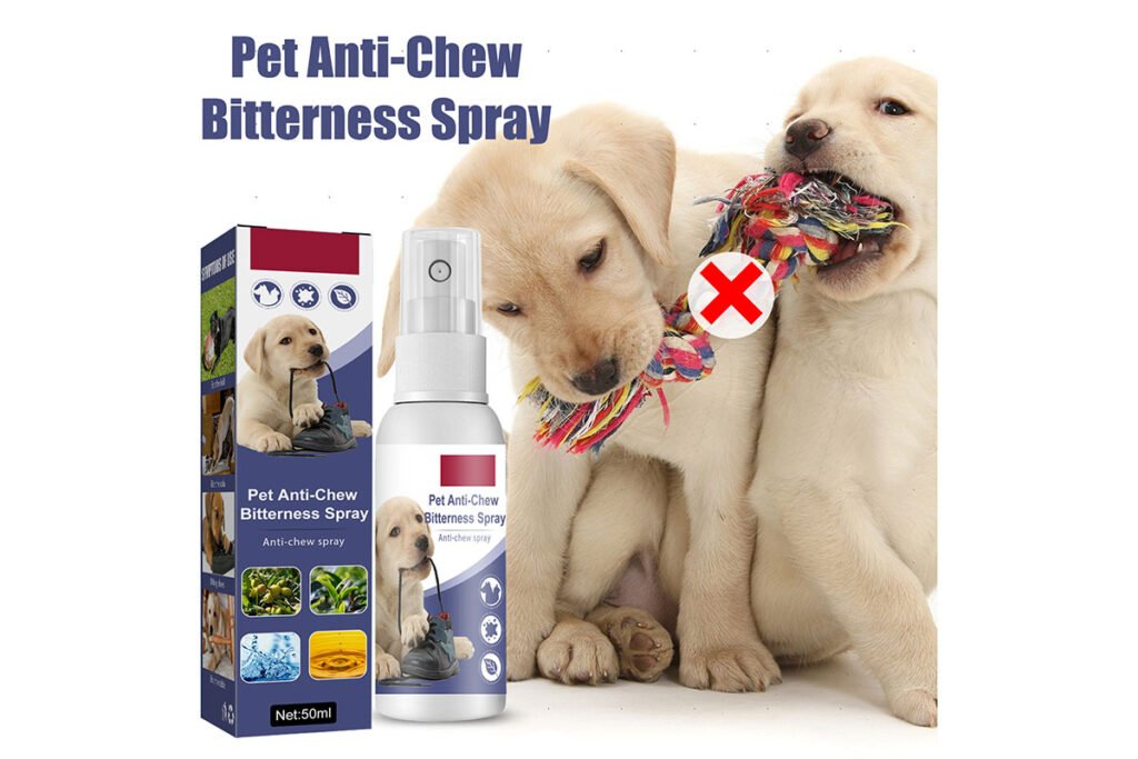 natural bitter spray bottle protecting wooden chair leg from dog chewing